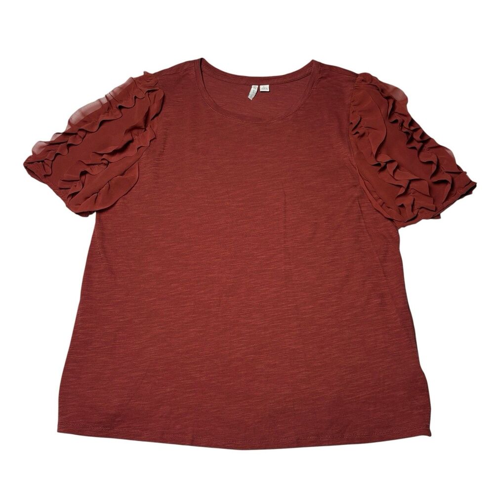 Cato Women’s Large Rust Ruffle Sleeve Pullover Top Short Sleeve Casual Blouse - Picture 1 of 8